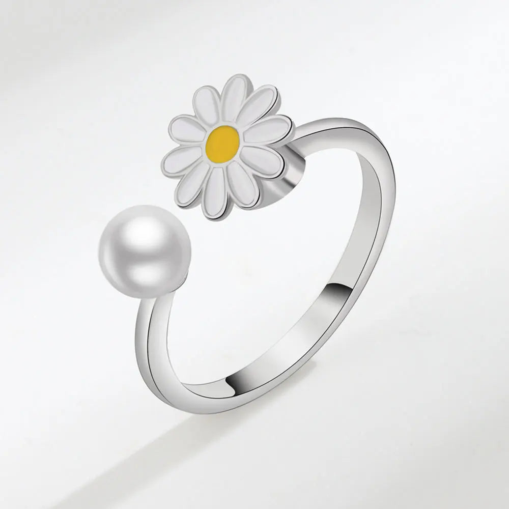 Anxiety ring for women red yellow and white flower sterling silver