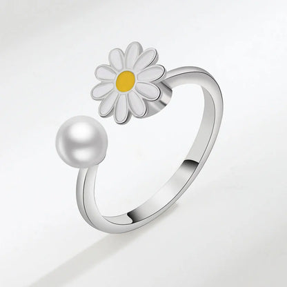 Anxiety ring for women red yellow and white flower sterling silver