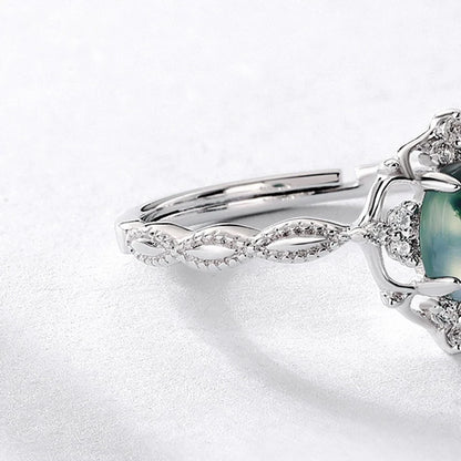 Vintage style moss agate ring natural green moss agate sterling silver