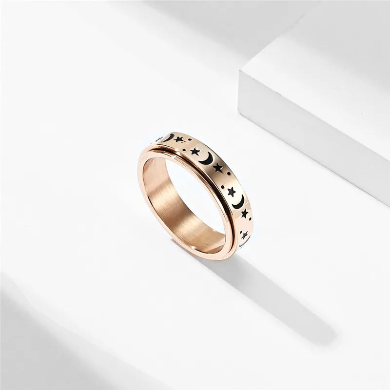 Moon and star anxiety ring stainless steel