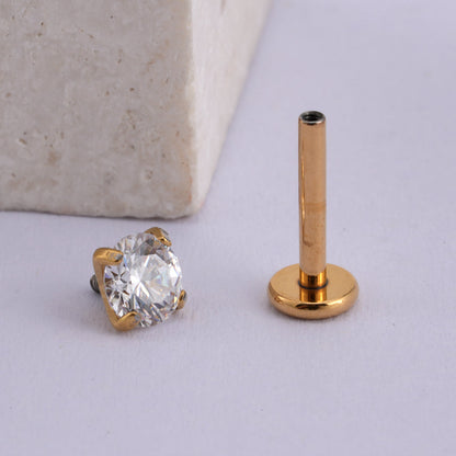 Diamond labret stud flat back labret nose stud with a clear crystal 16G implant-grade titanium