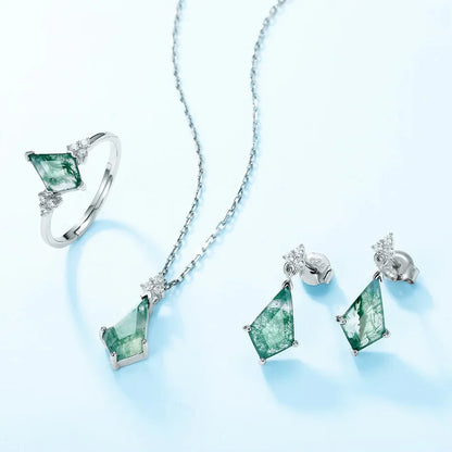Moss agate earrings with kite shaped moss agate dangle earrings