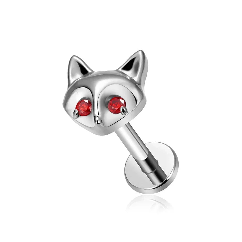 Fox stud titanium fox head stud earrings 16G cute nose studs