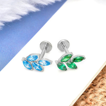 Forward helix stud 16G titanium leaf with CZ stones cute white pink green blue