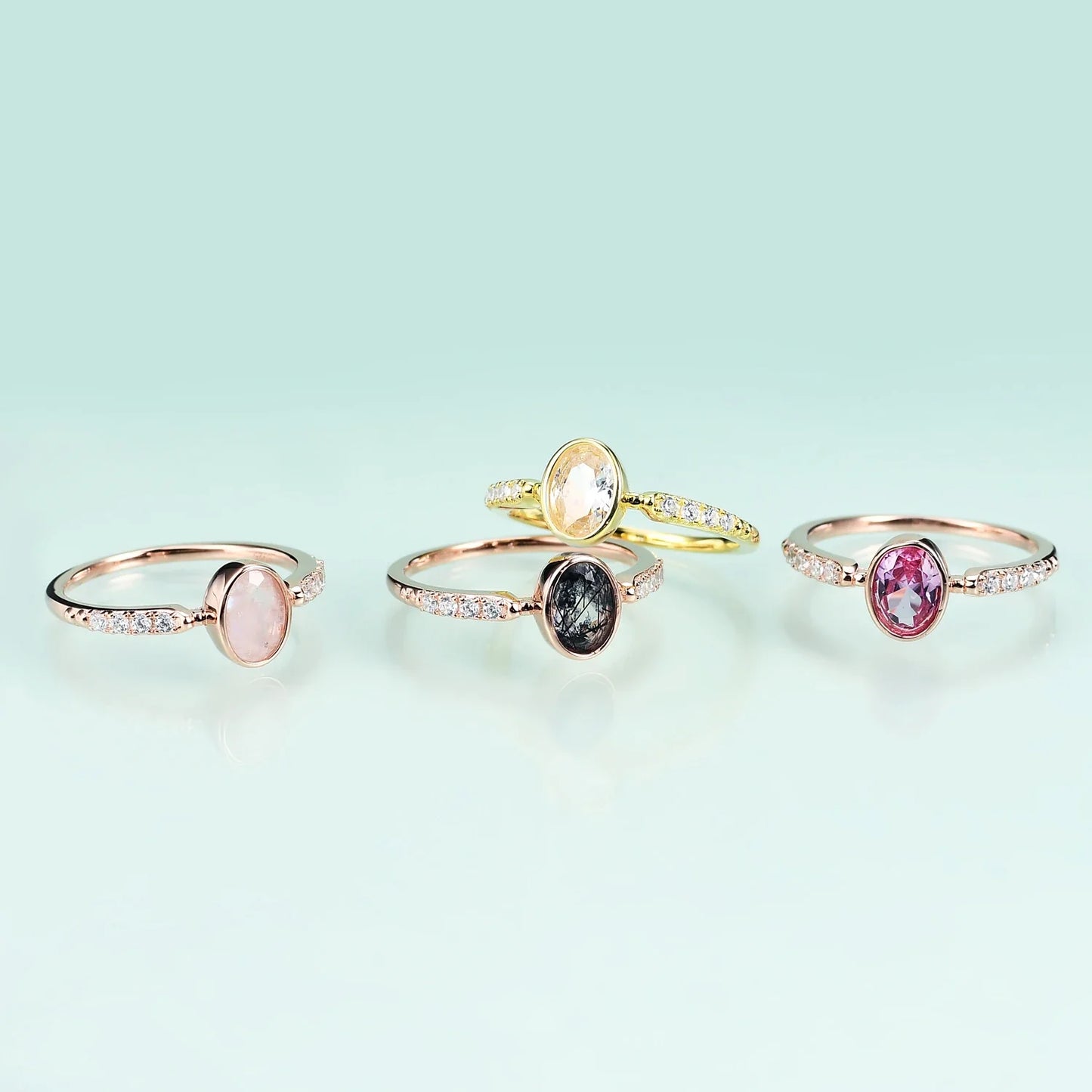 Rutile quartz engagement ring oval cut bezel set dainty and simple