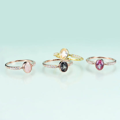 Rutile quartz engagement ring oval cut bezel set dainty and simple