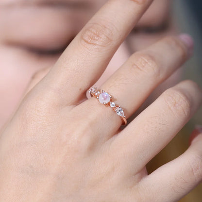Women's moonstone ring rose gold with small round moonstones romantic ring for her
