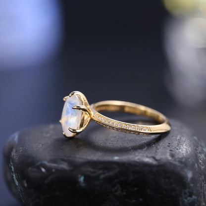 Real moonstone ring with an oval moonstone simple and dainty