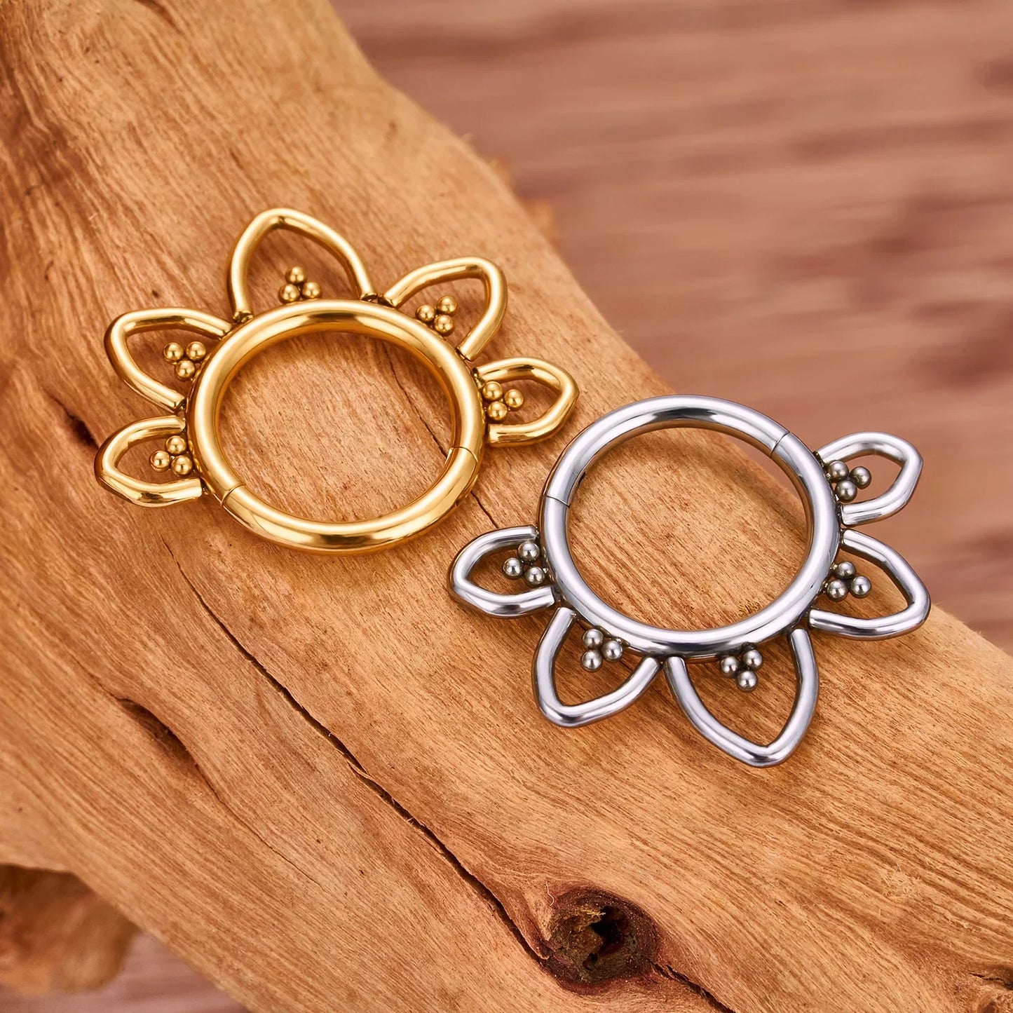 Daith piercing clicker titanium septum ring 16G in gold and silver