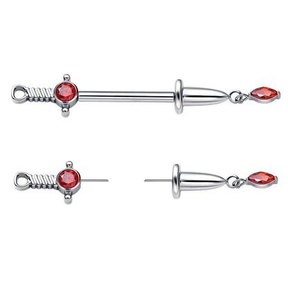 Sword nipple piercing with red gemstones sword nipple bars cute sexy titanium nipple rings 2 pieces