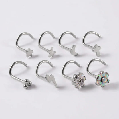 Corkscrew nose stud with 3 dots titanium silver nose ring 20G 6mm