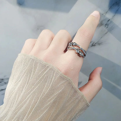 Silver fidget ring with beads 3 layered adjustable