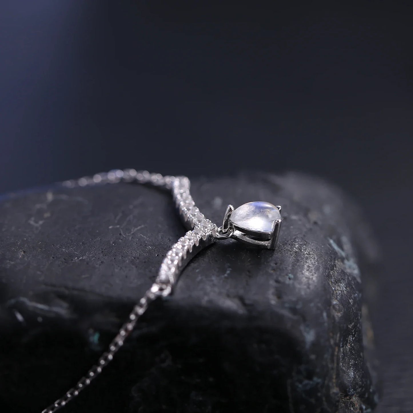 V-shape moonstone necklace curved bar necklace gift for her birthstone necklace