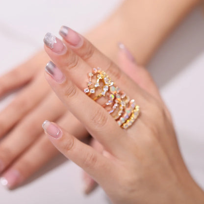 Opal wedding ring in a crown shape semi-eternity opal ring for women for men