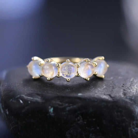 Moonstone band ring half eternity ring