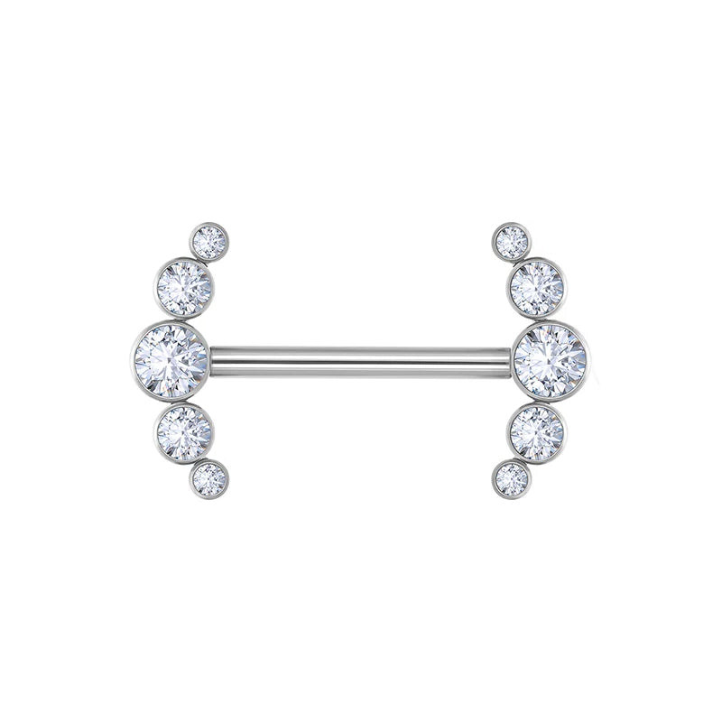 Long nipple piercing bar 14G titanium with opal 14mm 16mm internally-threaded 1 piece