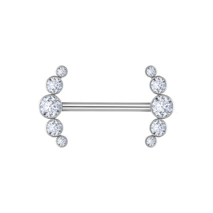 Long nipple piercing bar 14G titanium with opal 14mm 16mm internally-threaded 1 piece