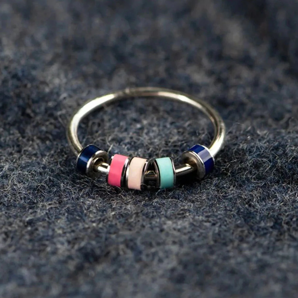 Anxiety bead ring with colorful beads sterling silver