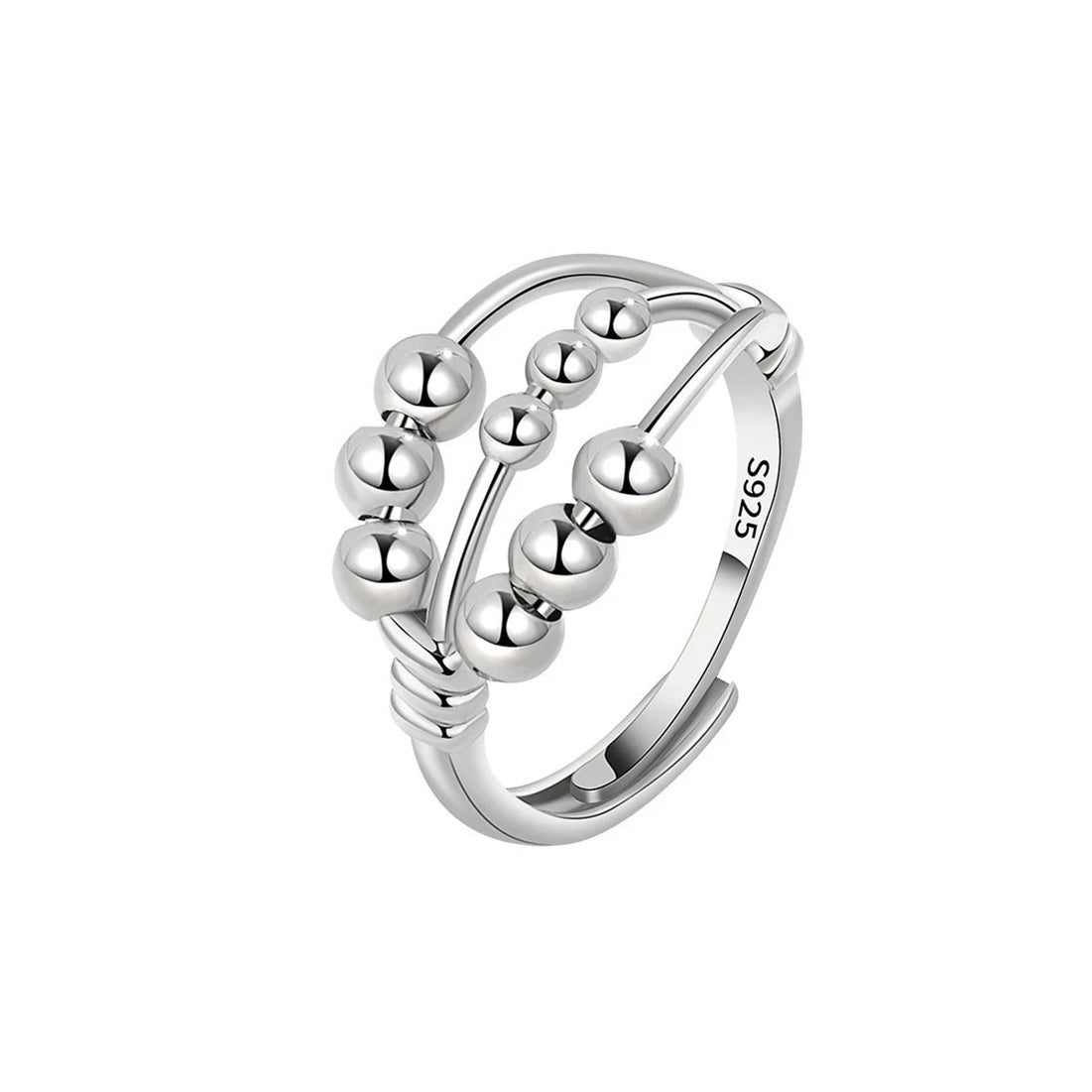 Beaded anxiety ring sterling silver fidget bead ring layered ring