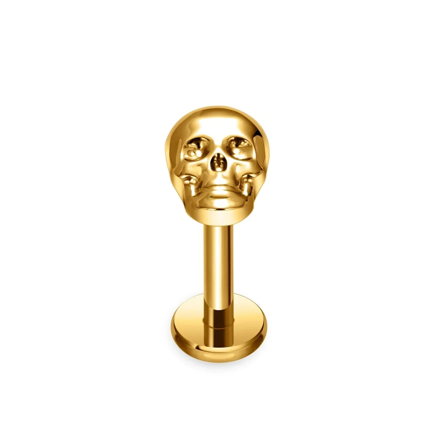 Skull nose stud in gold and silver titanium ear stud