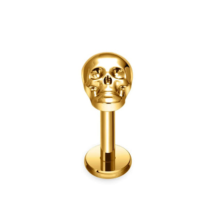 Skull nose stud in gold and silver titanium ear stud