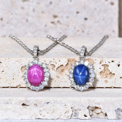 Star ruby necklace with a lab-created red ruby vintage style silver necklace for women