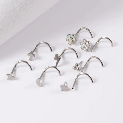 Corkscrew nose stud with 3 dots titanium silver nose ring 20G 6mm