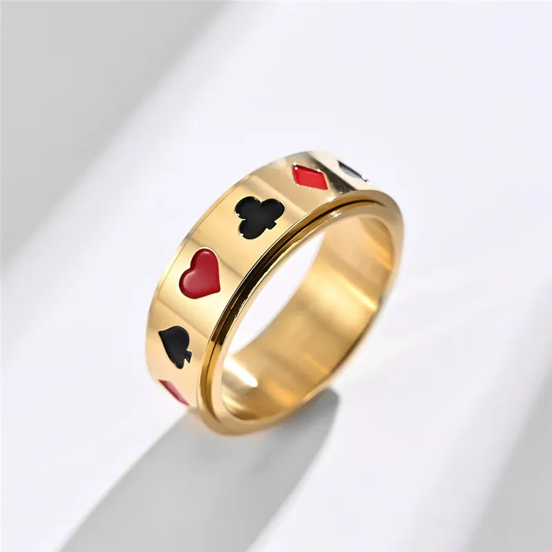 Stainless steel spinner ring poker silver gold black anxiety ring for men for women