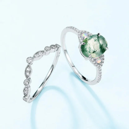 Moss agate and opal ring natural moss agate engagement ring and wedding band