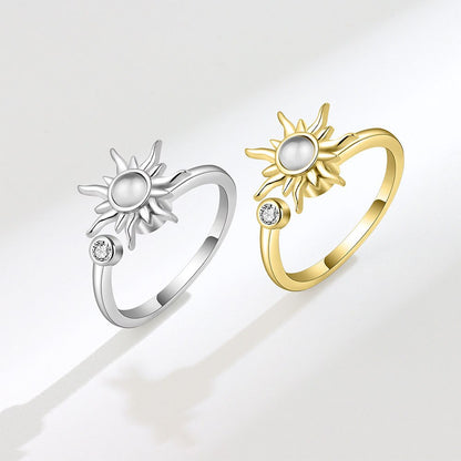 Fidget ring for anxiety with a sunflower sterling silver