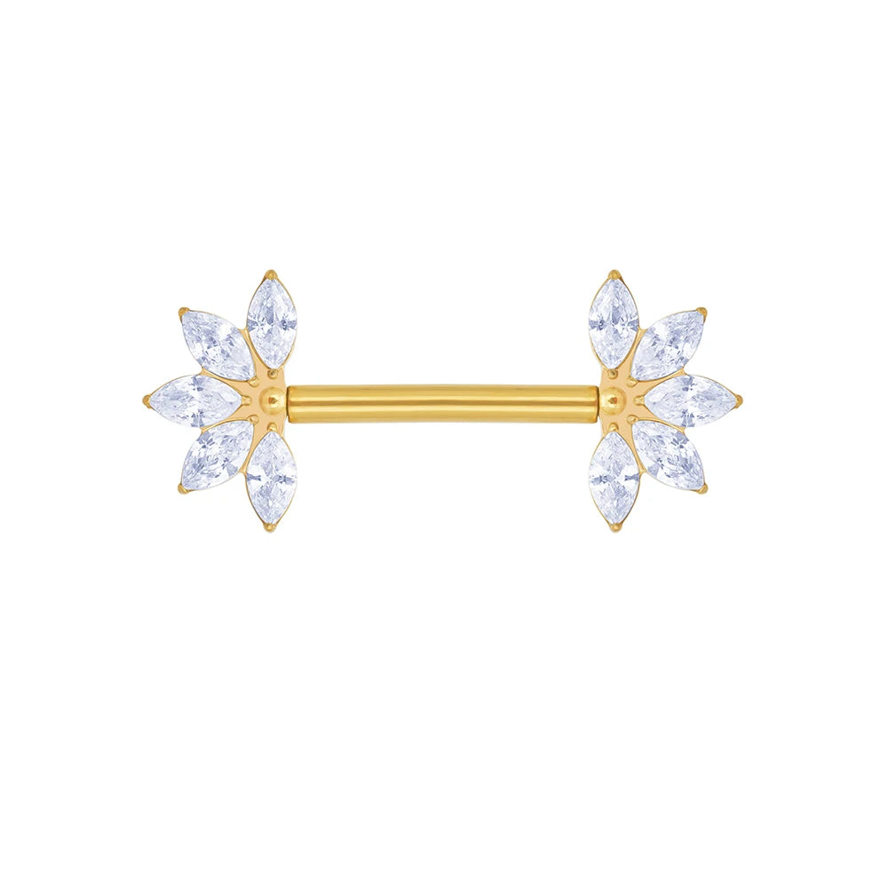 Barbell nipple piercing with CZ stones straight barbells titanium 14G threadless push pin 1 piece