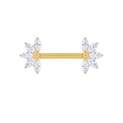 Barbell nipple piercing with CZ stones straight barbells titanium 14G threadless push pin 1 piece