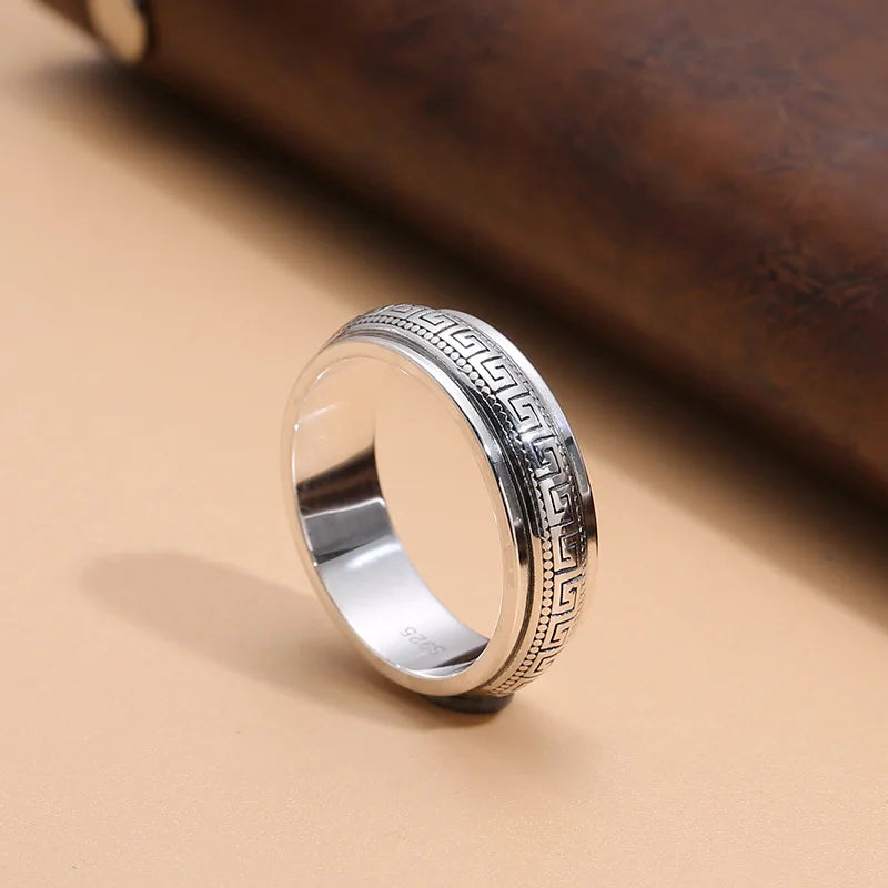 Fidget ring for men sterling silver intertwined pattern double layers