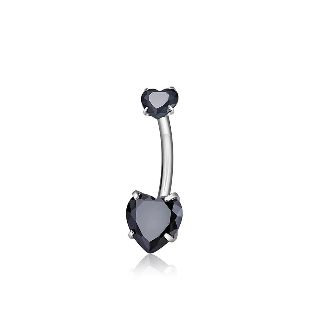 Heart belly button ring with pink clear red purple black CZ titanium heart belly piercing