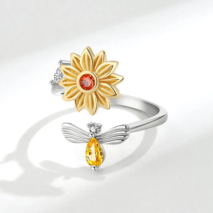 Anxiety spinner ring sunflower and bee sterling silver
