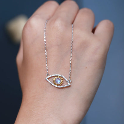Evil eye moonstone necklace in silver protective necklace