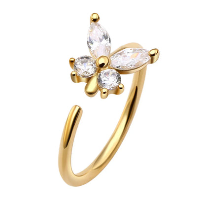 Solid gold nose ring with a butterfly 14K real gold cute butterfly nose ring 20G