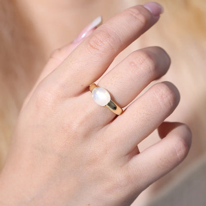 Men's moonstone ring in gold simple and minimalist sterling silver