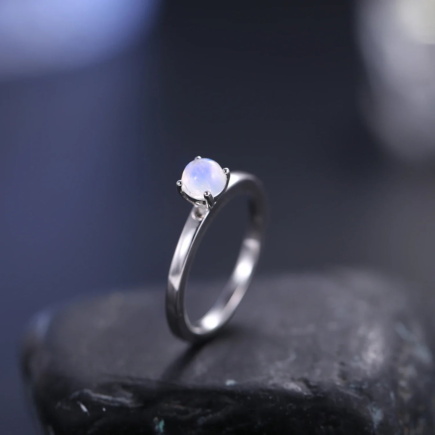 Natural moonstone ring simple minimalist and dainty sterling silver
