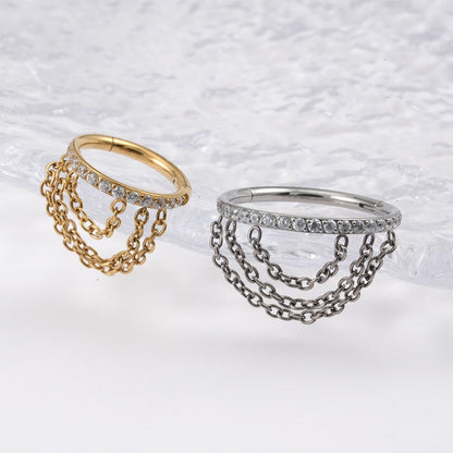 Helix hoop with chains and CZ titanium