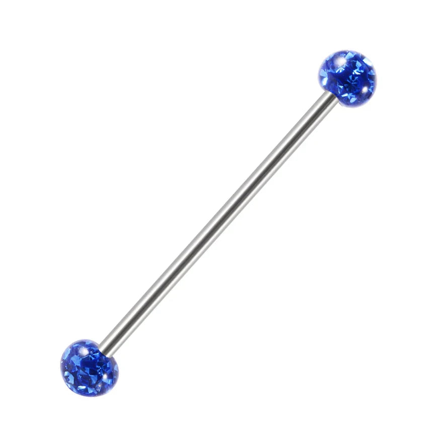 Beautiful industrial piercing with colorful crystal balls titanium industrial barbell tongue piercing jewelry