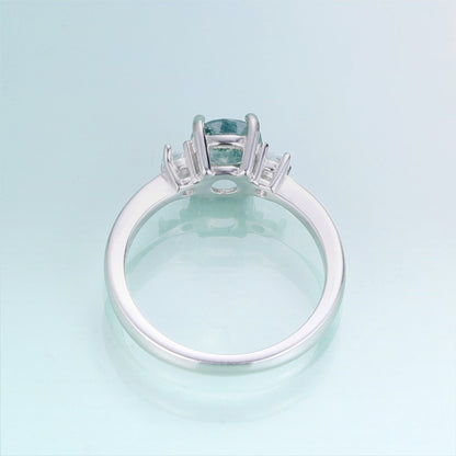 Green moss agate ring classic three-stone engagement ring in silver