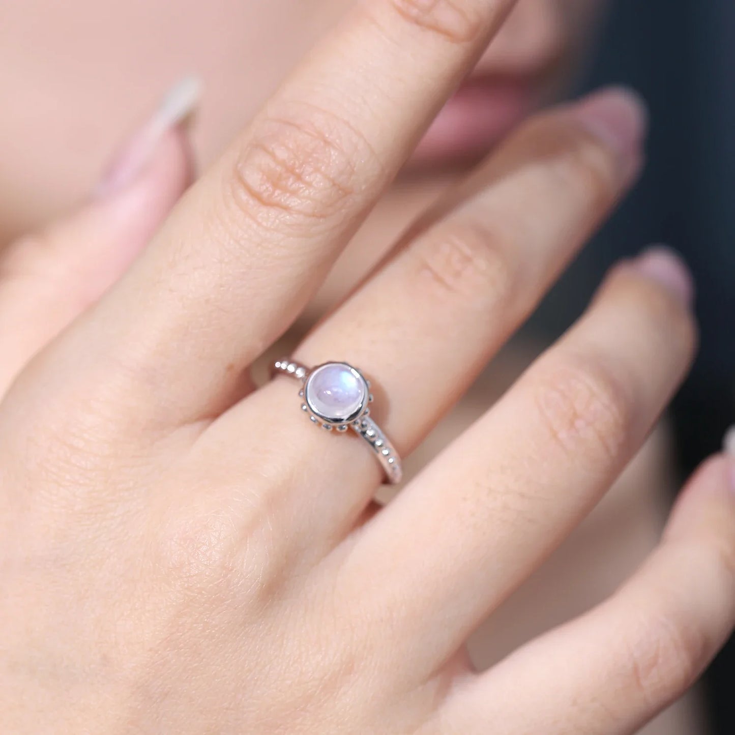 Raw moonstone ring dainty and tiny