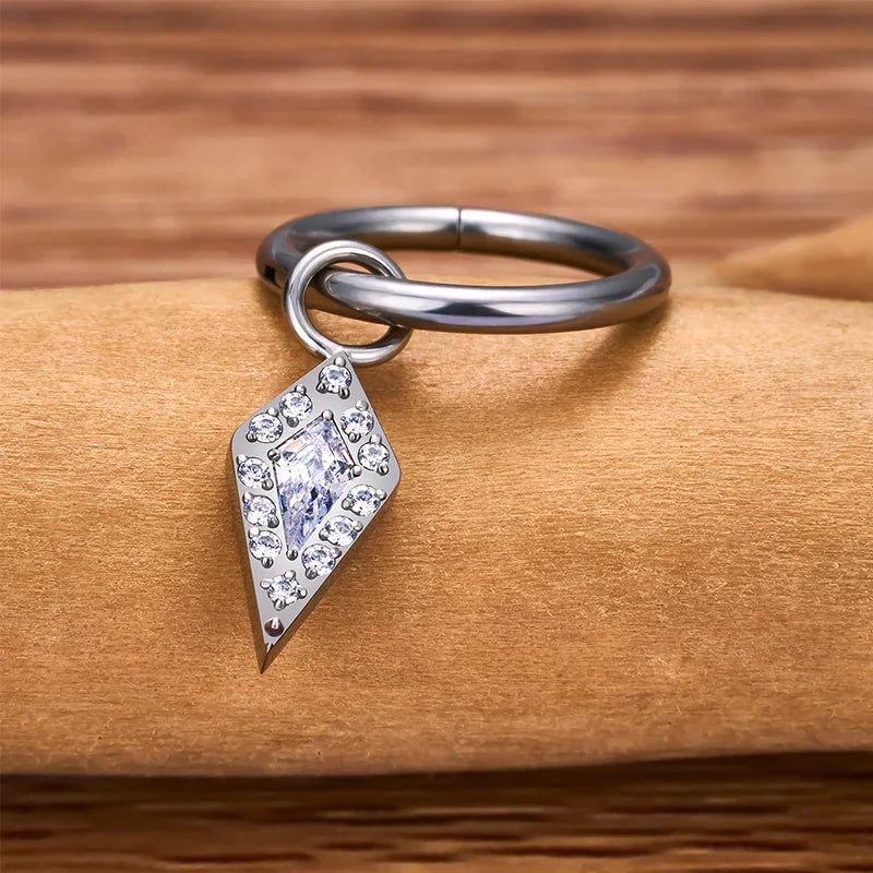 Rook piercing ring with a pendant titanium 16G hinged segment clicker