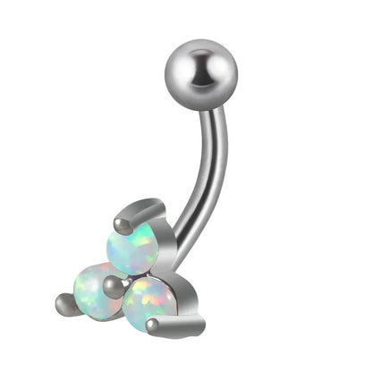 Jestrum lip piercing with 3 dots white blue opal clear CZ stone titanium curved barbell