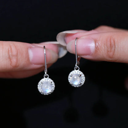 Moonstone dangle earrings with round moonstones and clear cz womens drop earrings