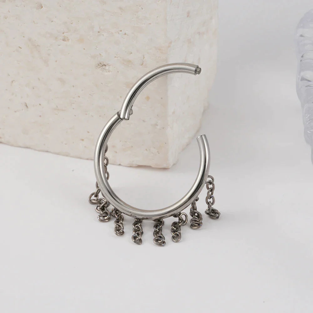 Snug piercing hoop with chains 16G titanium gold silver hinged segment clicker