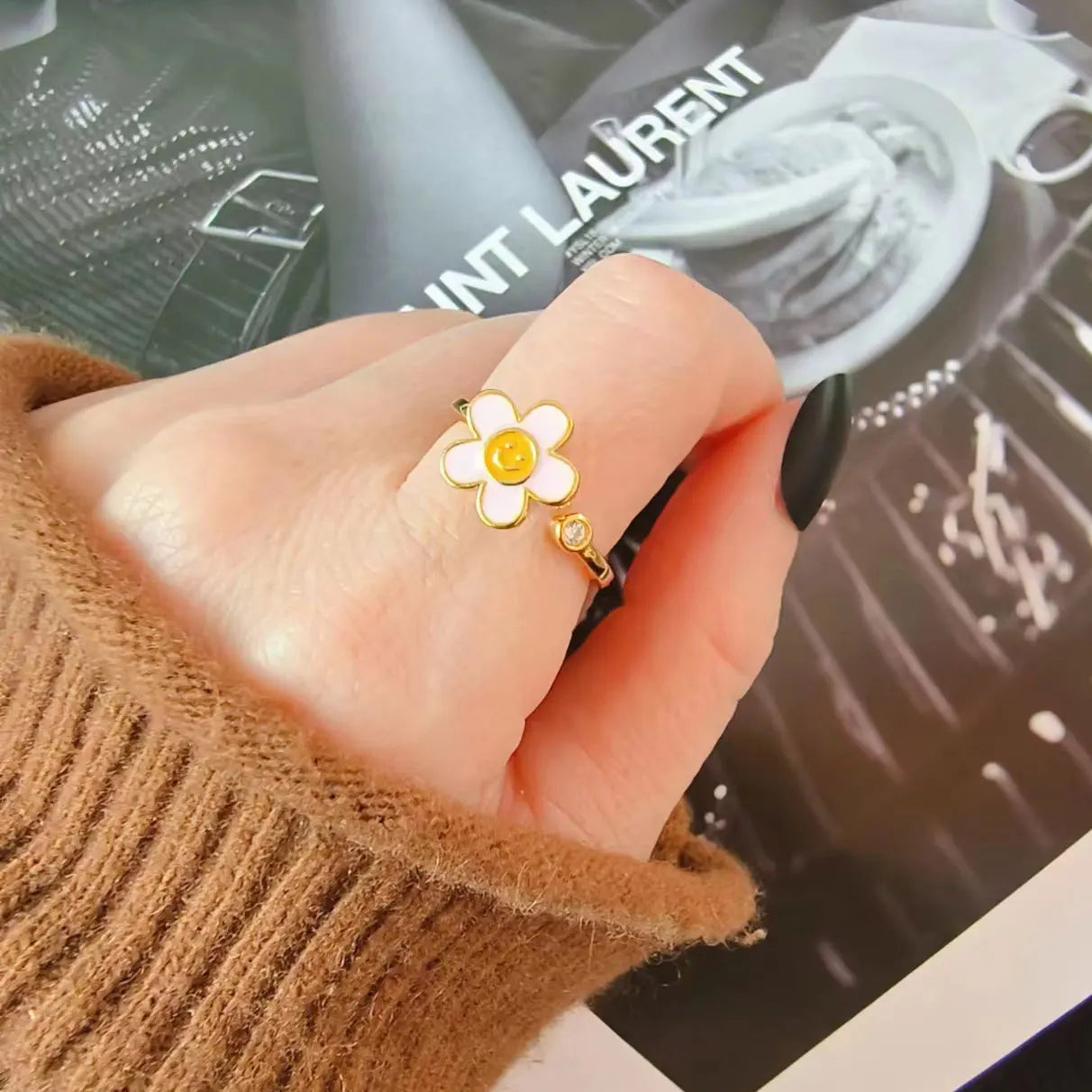 Spinning flower ring anxiety ring for daughter for kids cute fidget ring
