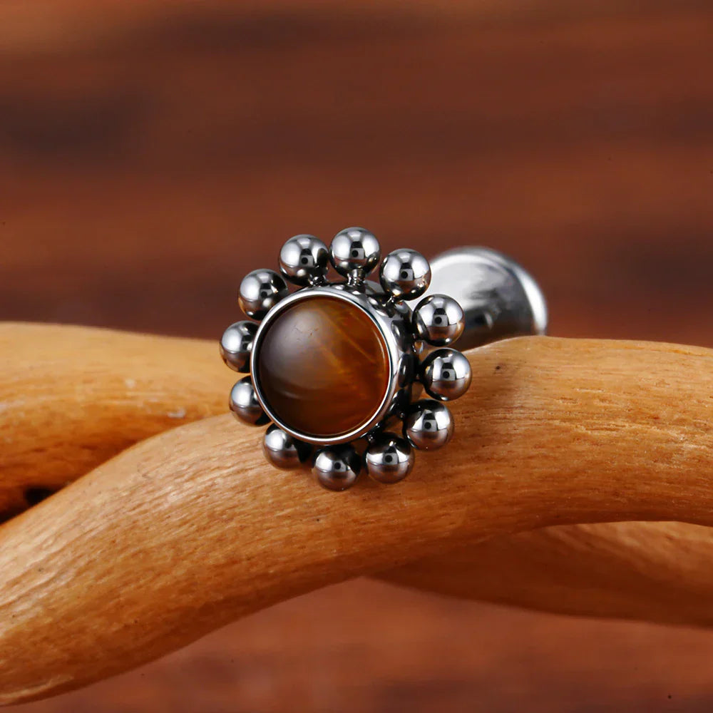 Cute medusa piercing with natural semi-precious gemstones titanium flower lip stud nose stud ear stud