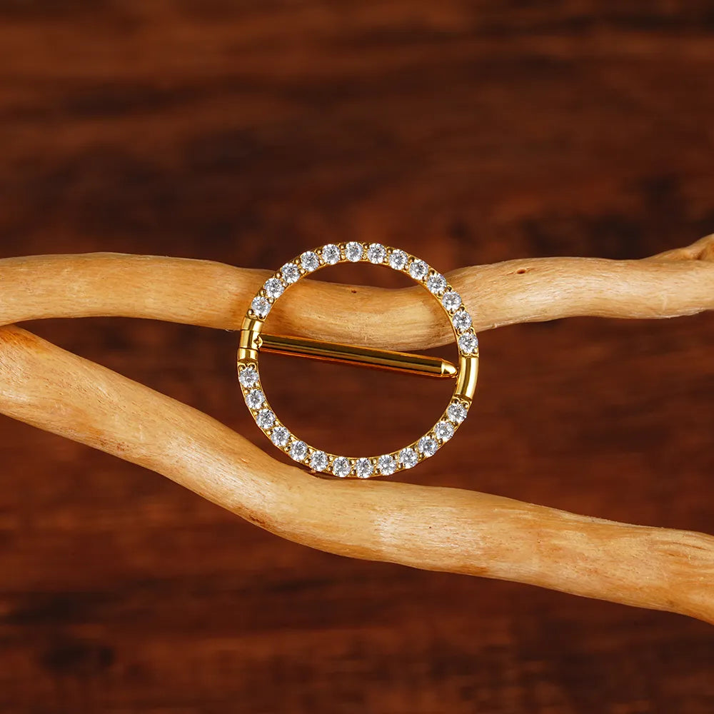 Nipple clicker ring gold and silver titanium 14G with CZ 1 piece